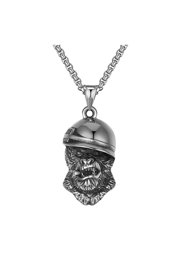 Men's Stainless Steel Vintage Domineering Cool Fierce Animal Gorilla Orangutan Helmeted Apes Meme Pendant Necklace Silver Free Chain