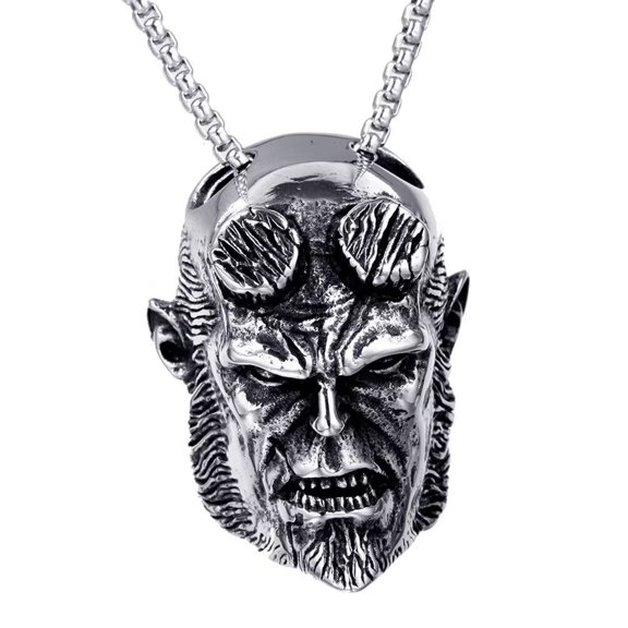 PAMTIER Men's Stainless Steel Vintage Domineering Cool Handsome Monkey King Profile Picture Head Biker Pendant Necklace Silver Free Chain