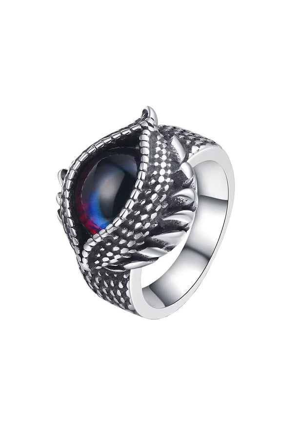 Men's Stainless Steel Vintage Domineering Cool Hip Hop Bloody Evil Eye Ghost Demon Round Gemstone Inlay Ring Skull Skeleton Size 10
