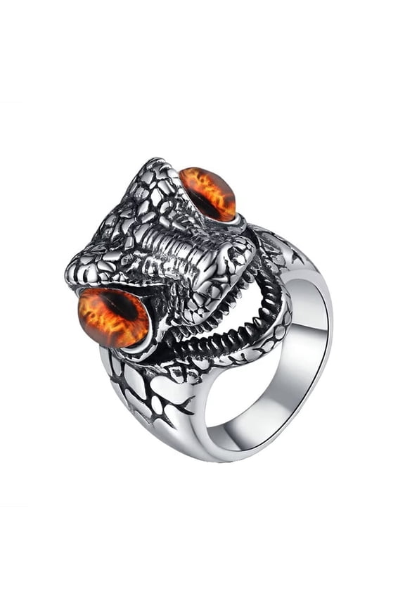 Men's Stainless Steel Vintage Domineering Cool Punk Roaring Crocodile Head with Devil Bloody Eye Gemstone Biker Ring Skull Alligator Brown Size 9