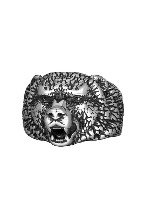 Men's Stainless Steel Vintage Domineering Rock Tribal Animal Wolf Biker Ring Personality Roaring Gothic Punk Statement Band Silver Size 11