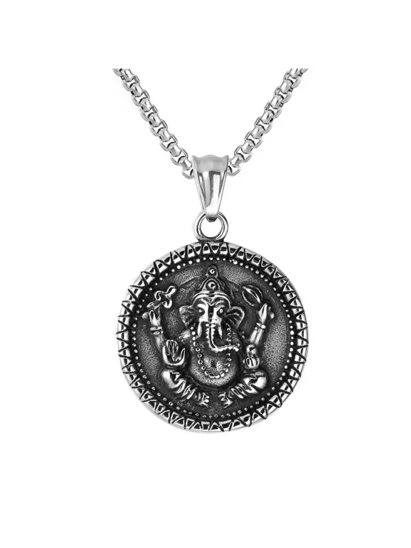 Men's Stainless Steel Vintage Gothic Punk Animal Elephant Dog Tag Pendant Amulet Necklace Silver No Chain