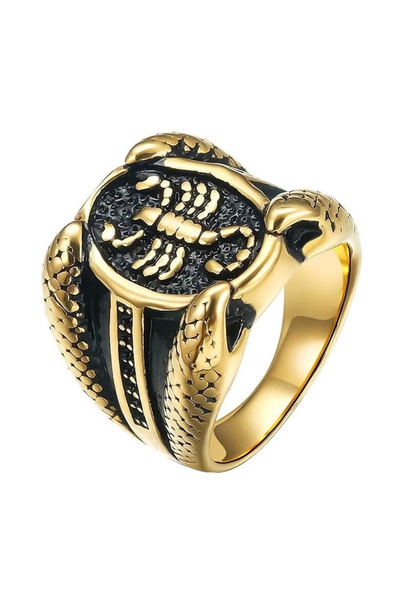 Men's Stainless Steel Vintage Gothic Punk Domineering Dragon Claw Scorpion Zodiac Sign Biker Ring Personality Statement Gold Size 8