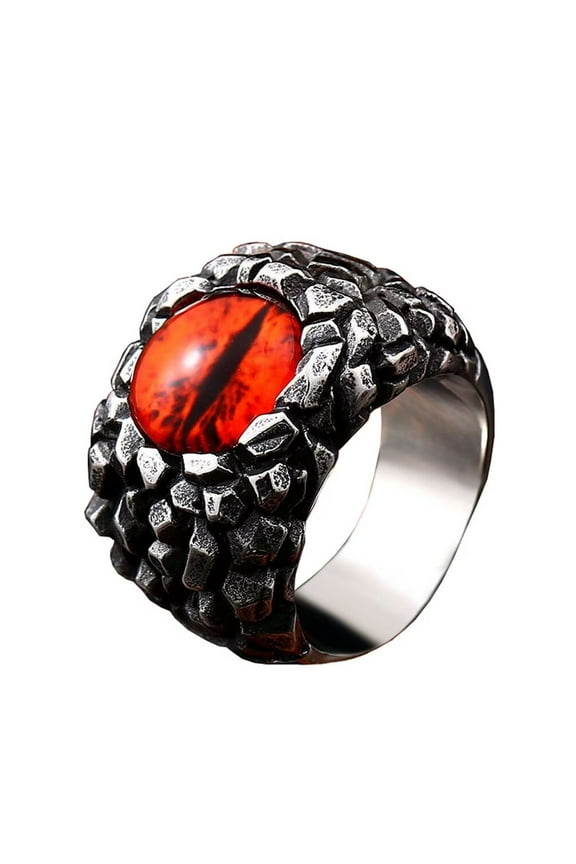 Men's Stainless Steel Vintage Gothic Punk Domineering Skull Hell Demon Devil Dragon with Red Gemstone Eye Biker Ring Statement Size 11