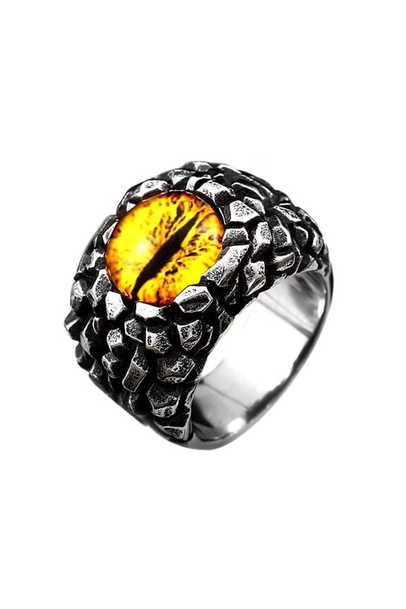 Men's Stainless Steel Vintage Gothic Punk Domineering Skull Hell Demon Devil Dragon with Yellow Gemstone Eye Biker Ring Statement Size 13