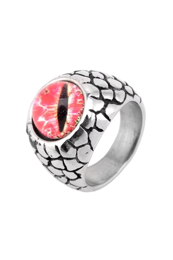 Men's Stainless Steel Vintage Gothic Punk Ground Crack Ghost Devil Hell Dragon Eye Ring Personality Statement Pink Silver Size 7