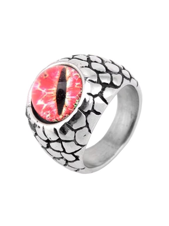 Men's Stainless Steel Vintage Gothic Punk Ground Crack Ghost Devil Hell Dragon Eye Ring Personality Statement Pink Silver Size 8