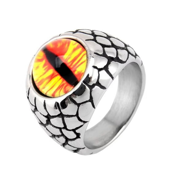 PAMTIER Men's Stainless Steel Vintage Gothic Punk Ground Crack Ghost Devil Hell Dragon Eye Ring Personality Statement Yellow Silver Size 7