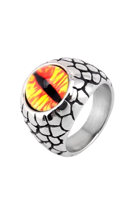Men's Stainless Steel Vintage Gothic Punk Ground Crack Ghost Devil Hell Dragon Eye Ring Personality Statement Yellow Silver Size 8