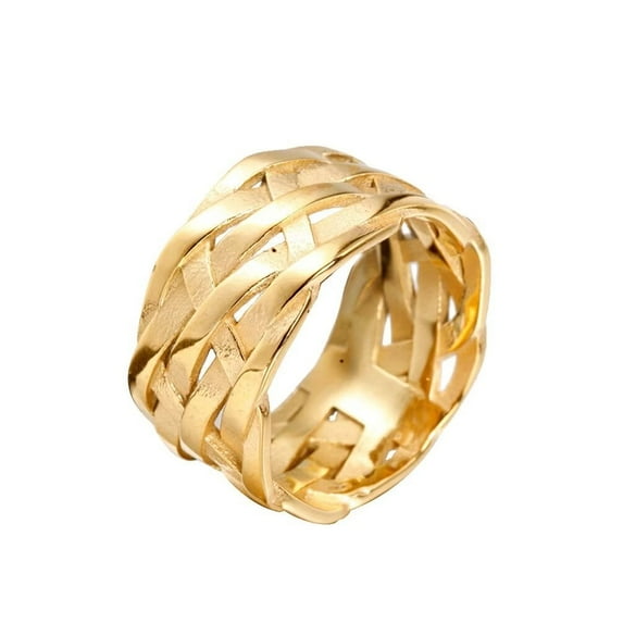 PAMTIER Men's Stainless Steel Vintage Gothic Punk Hollow Interlace Woven Plaited Braided Biker Ring Personality Statement Band Gold Size 10