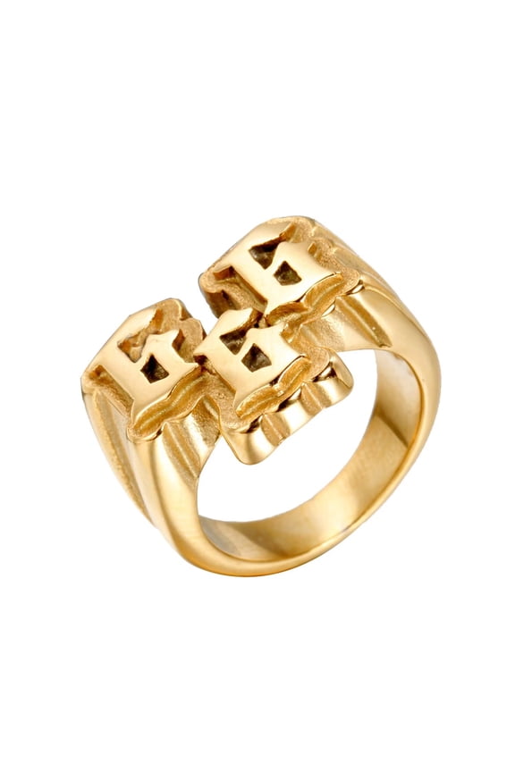 Men's Stainless Steel Vintage Gothic Punk Lucky Number 666 Biker Ring Cool Amulet Knight Party Band Gold Size 12
