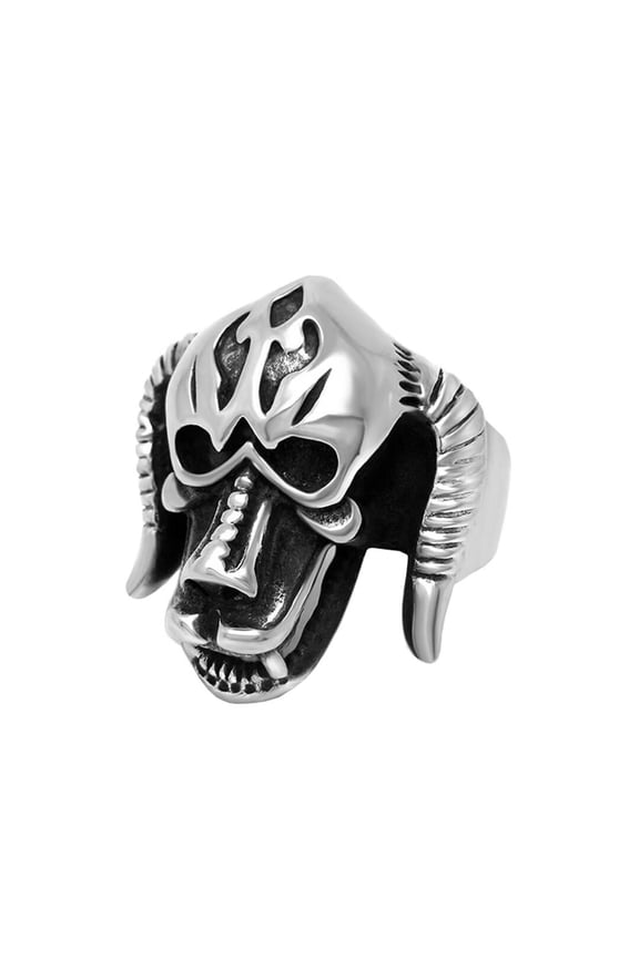 Men's Stainless Steel Vintage Hip Hop Devil Bull Horned Monster Horror Skull Gothic Biker Ring Statement Personality Taurus Zodiac Size 11