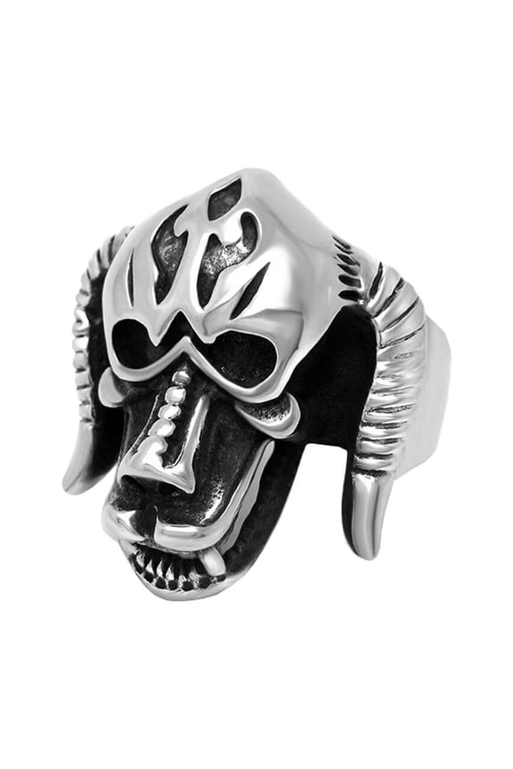 Men's Stainless Steel Vintage Hip Hop Devil Bull Horned Monster Horror Skull Gothic Biker Ring Statement Personality Taurus Zodiac Size 7