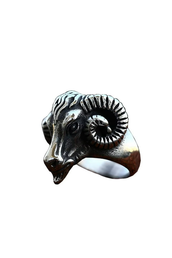 Men's Stainless Steel Vintage Hip Hop Devil Ghost Big Ram's Horn Goats Sheep Skull Head Biker Ring Skeleton Statement Silver Size 12