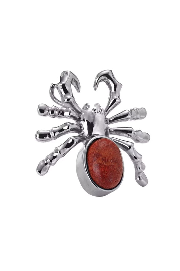 Men's Stainless Steel Vintage Hip Hop Personality Cute Spider Biker Pendant Necklace with Oval Orange Synthetic Turquoise Silver Free Chain