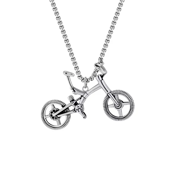 PAMTIER Men's Stainless Steel Vintage Hip Hop Punk Bicycle Fitness Sport Charm Biker Pendant Necklace Silver No Chain