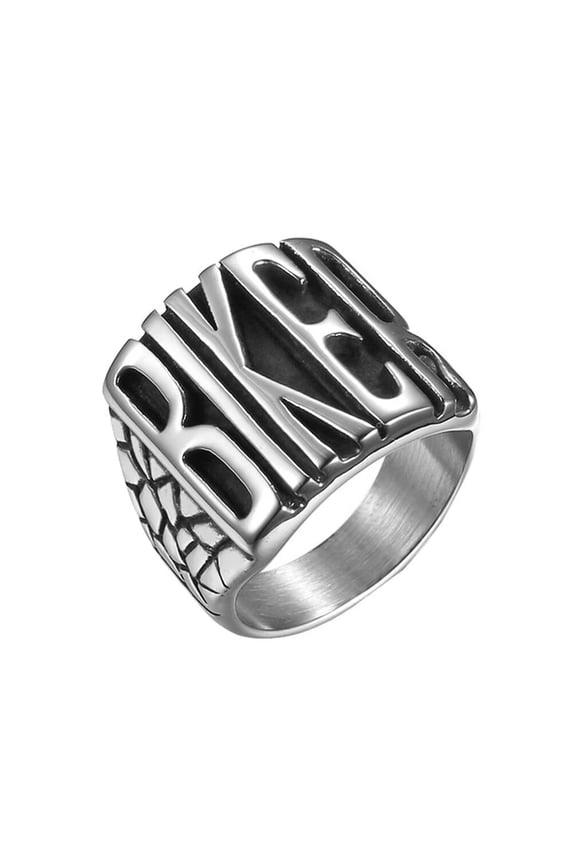 Men's Stainless Steel Vintage Hip Hop Punk Style Heavy Gothic Cool BIKER Letters Motorcycle Ring Personality Non-Mainstream Silver Size 12