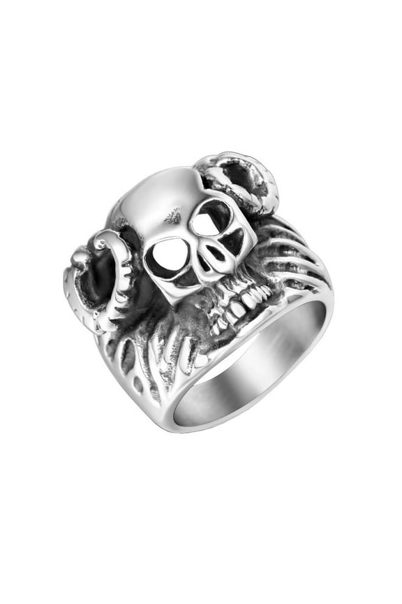 Men's Stainless Steel Vintage Hip Hop Silver Big Sheep Goat Head Skull Gothic Knight Ring Skeleton Ghost Punk Rock Aries Zodiac Size 8