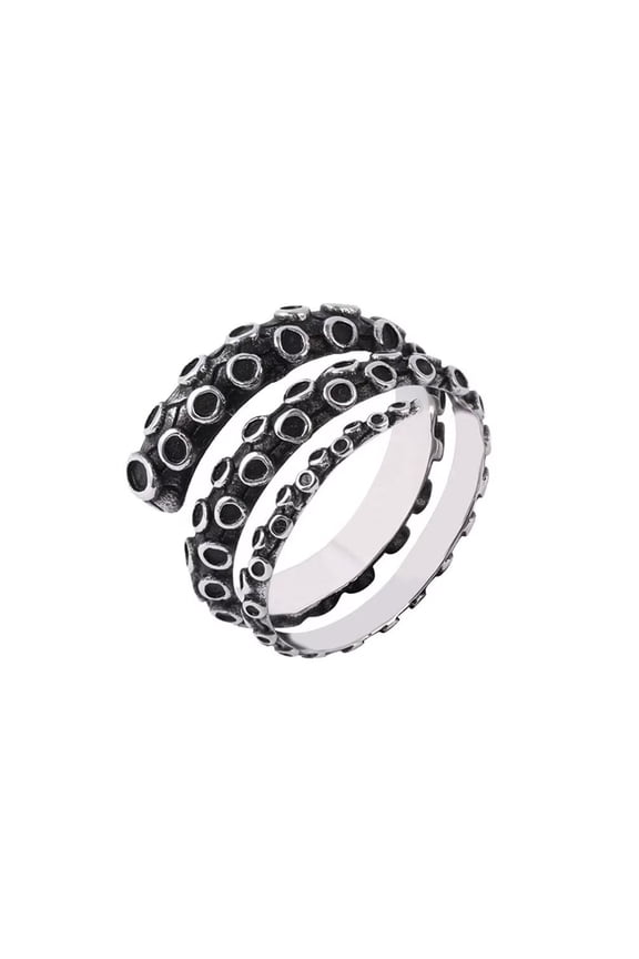 Men's Stainless Steel Vintage Hip Hop Style Non-Mainstream Octopus Tentacle Wrap Finger Ring Nautical Pirate Sea Monster Squid Silver Size 11