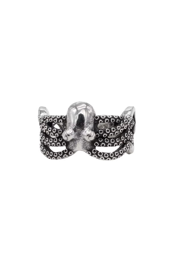 Men's Stainless Steel Vintage Personality Cool Octopus Squid Whiskers Motorcycle Ring Statament Sea Monster Skeleton Tentacle Silver Size 9