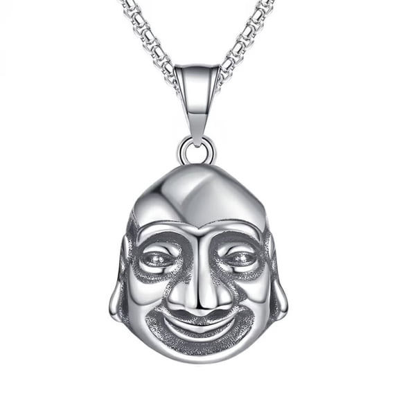 PAMTIER Men's Stainless Steel Vintage Personality Hip Hop Tibetan Smile Maitreya Bodhisattva Amulet Pendant Necklace Hip Hop Style