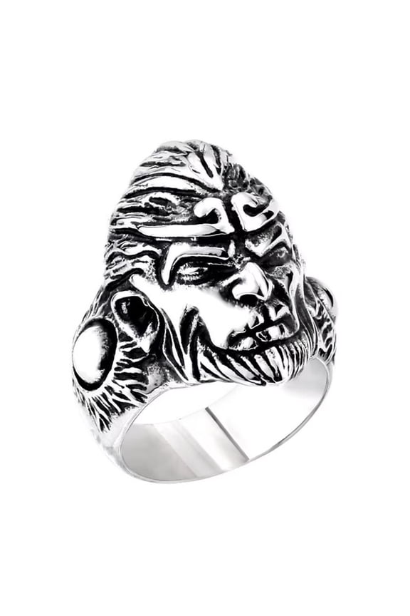 Men's Stainless Steel Vintage Personality Punk Monkey King Orangutan Golden Hoop Mantra Sun Wukong Biker Ring Silver Size 10