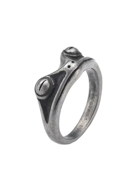 Men's Stainless Steel Vintage Personalized Animal Cute Frog Ring Ancient Ancient Silver Size 10