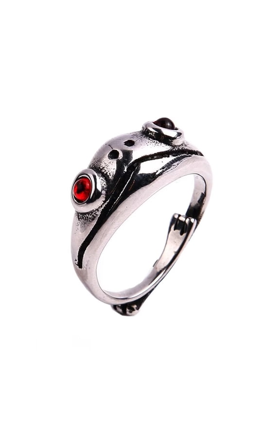Men's Stainless Steel Vintage Personalized Animal Cute Red Eye Frog Ring Silver Size 12