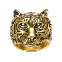 PAMTIER Men's Stainless Steel Vintage Personalized Creative Animal Tiger Head Punk Ring Gold Black Size 9
