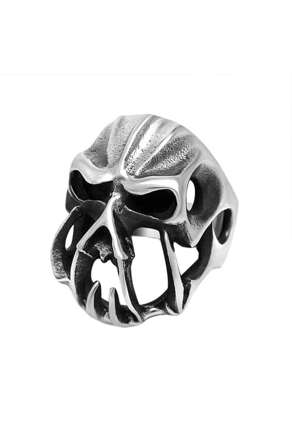 Men's Stainless Steel Vintage Personalized Hip Hop Punk Beast Skull Gothic Biker Ring Silver Black Size 11