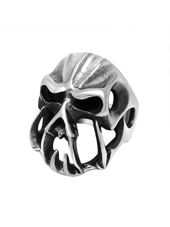Men's Stainless Steel Vintage Personalized Hip Hop Punk Beast Skull Gothic Biker Ring Silver Black Size 11