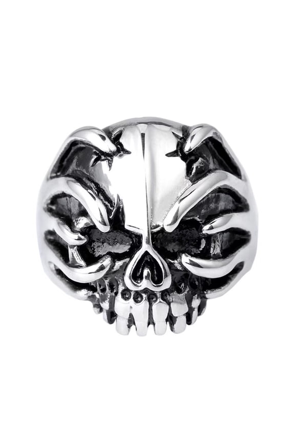 Men's Stainless Steel Vintage Personalized Hip Hop Punk Demon Claw Skull Gothic Biker Ring Silver Black Size 8