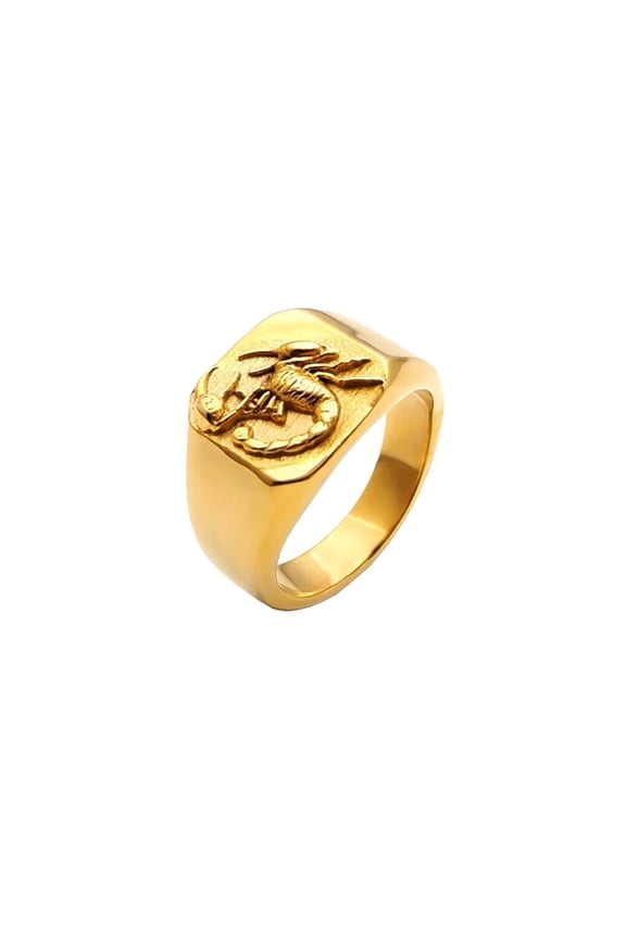 Men's Stainless Steel Vintage Personalized Rock Animal Scorpion Constellation Signet Ring Statement Hip Hop Gothic Punk Style Gold Size 9