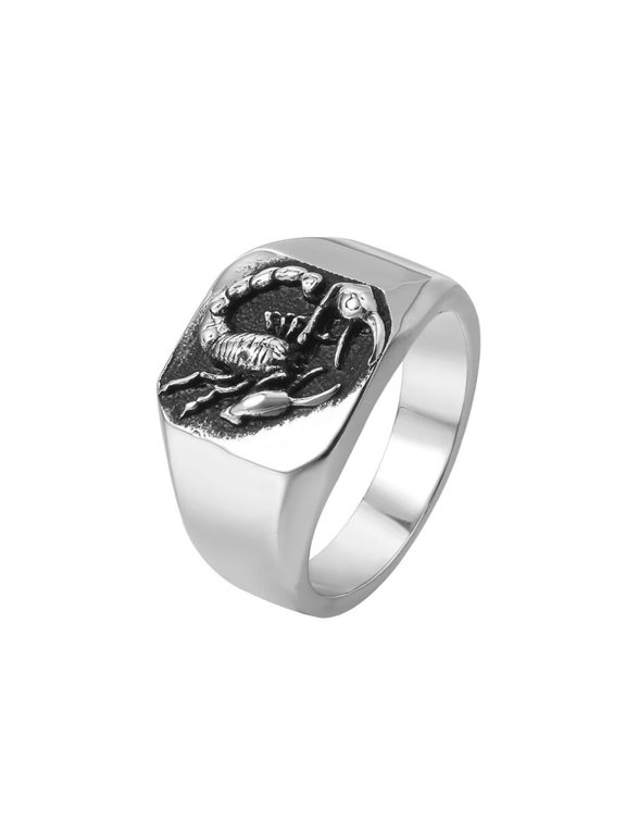 Men's Stainless Steel Vintage Personalized Rock Animal Scorpion Constellation Signet Ring Statement Hip Hop Gothic Punk Style Silver Size 8