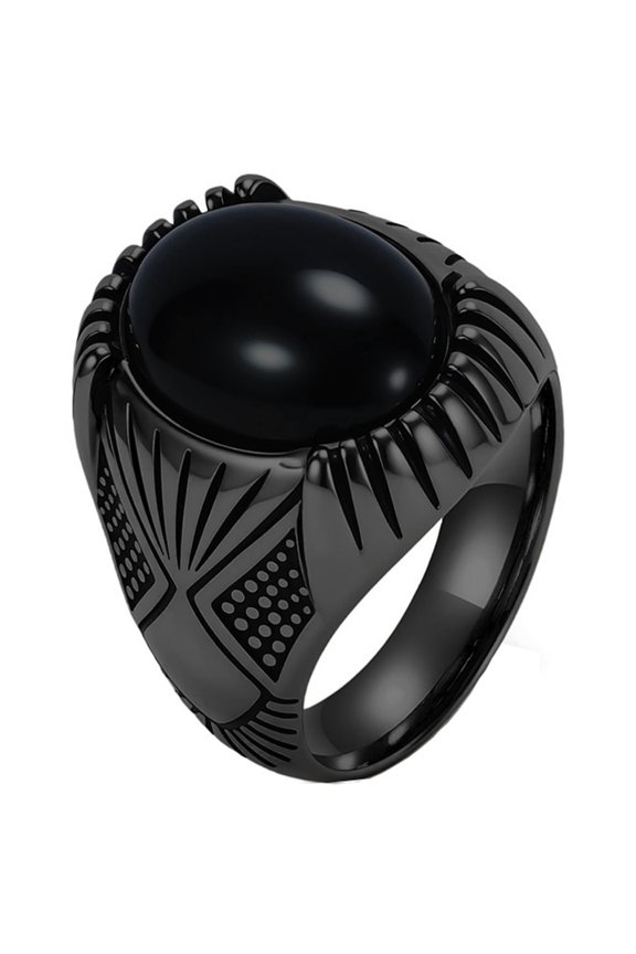 Men's Stainless Steel Vintage Punk Black Gemstone Ring Black Size 9