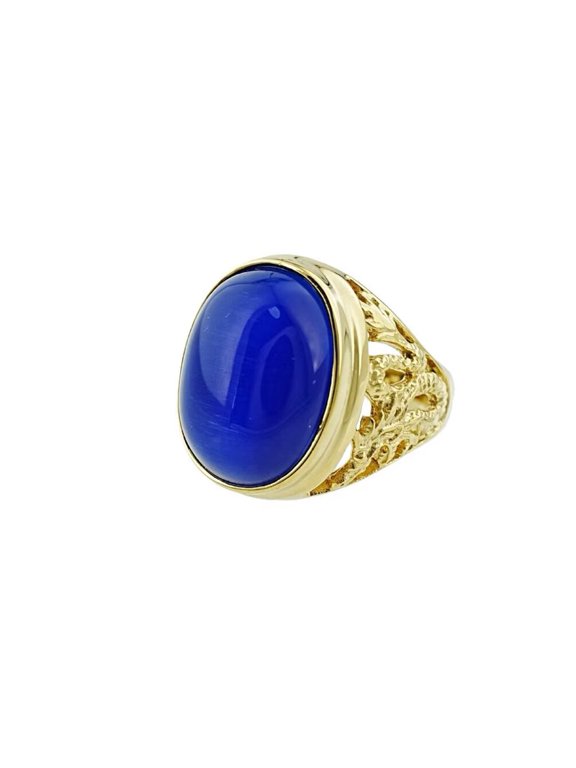 Men's Stainless Steel Vintage Punk Classic Oval Gemstone Signet Ring Cut Out Beast Dragon Pattern Carved Statement Gold Size 9