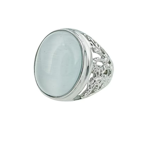 PAMTIER Men's Stainless Steel Vintage Punk Classic Oval White Gemstone Signet Ring Cut Out Beast Dragon Pattern Carved Statement Silver Size 7