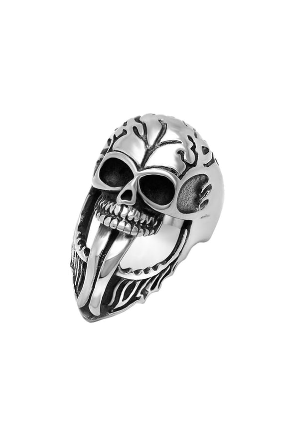 Men's Stainless Steel Vintage Punk Domineering Hyperbole Spit Tongue Flower Skull Head Signet Biker Ring Devil Zombie Silver Size 11
