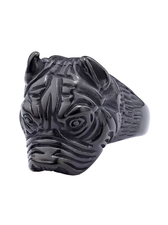 Men's Stainless Steel Vintage Punk Hip Hop Gothic Animal Tribal Pitbull Bulldog Pug Dog Head Skeleton Biker Ring Black Size 12