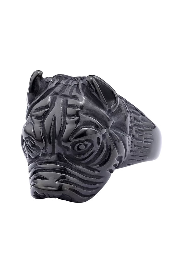 Men's Stainless Steel Vintage Punk Hip Hop Gothic Animal Tribal Pitbull Bulldog Pug Dog Head Skeleton Biker Ring Black Size 12
