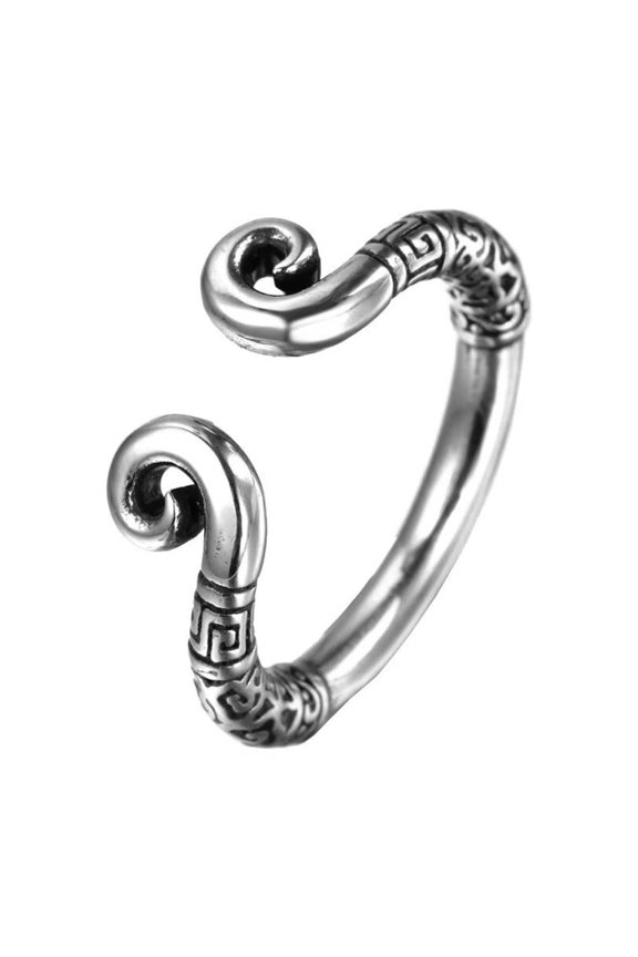 Men's Stainless Steel Vintage Punk Monkey King Buddhism Curse Biker Ring Clouds Pattern Inlay Myth Personality Statement Silver Size 12