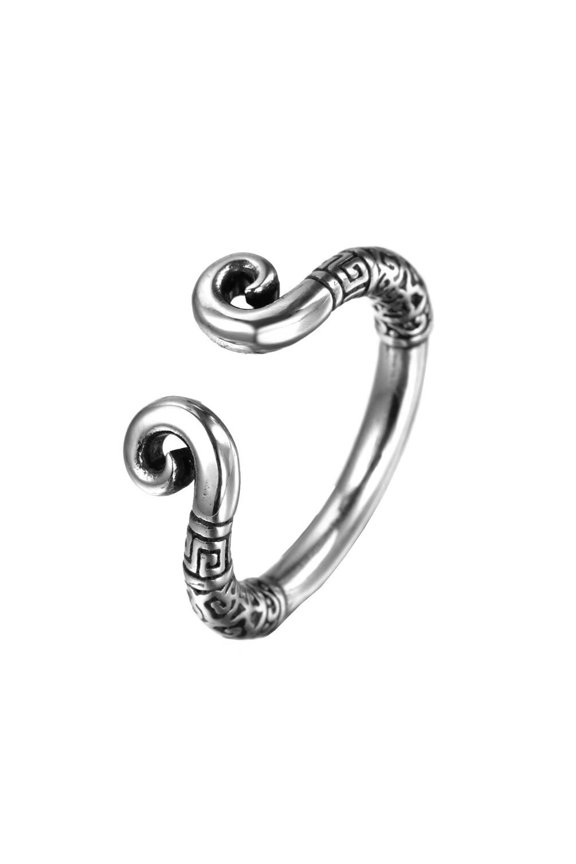 Men's Stainless Steel Vintage Punk Monkey King Buddhism Curse Biker Ring Clouds Pattern Inlay Myth Personality Statement Silver Size 8