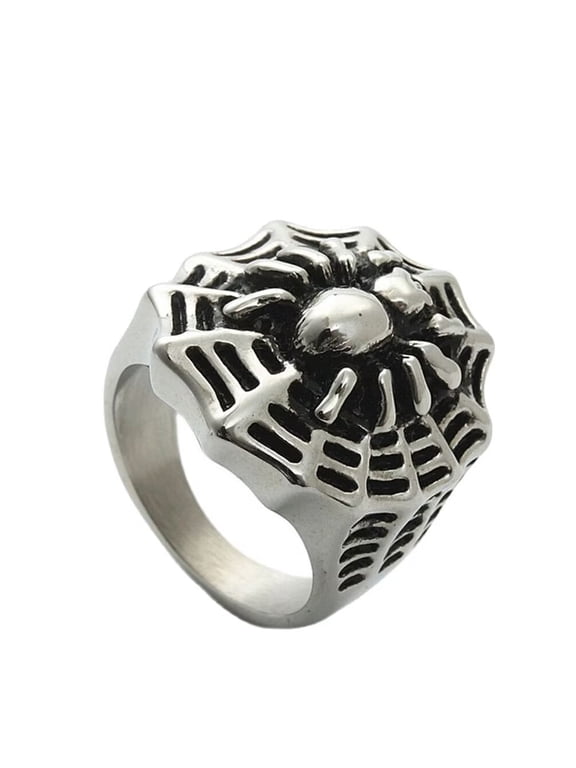 Men's Stainless Steel Vintage Punk Non-mainstream Weaving Nets Foraging Animal Spider Signet Amulet Ring Scary Skull Skeleton Silver Size 11