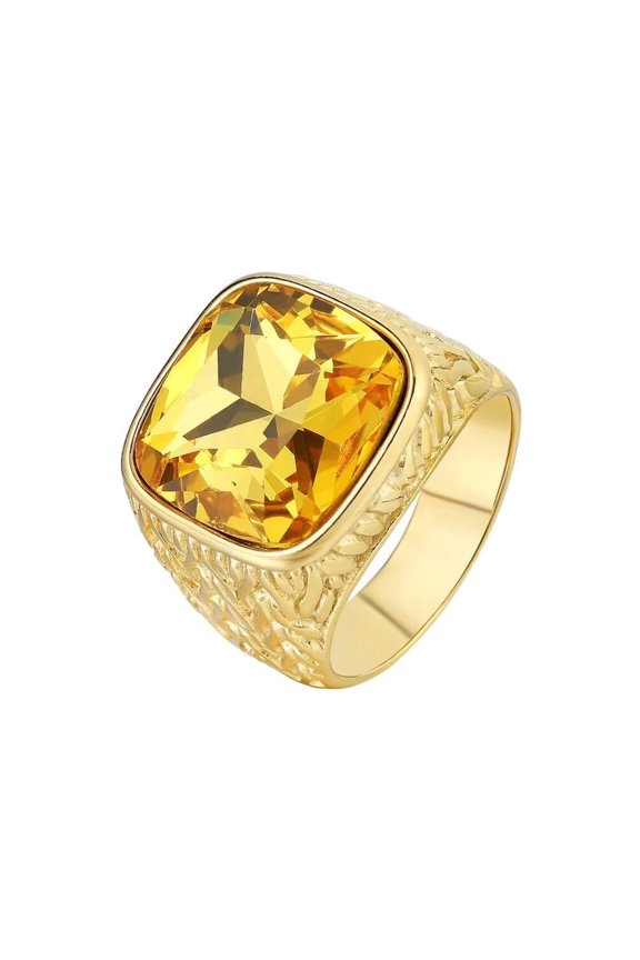 Men's Stainless Steel Vintage Punk Rock Domineering Personality Large Square Orange Gemstone Signet Ring Simple Statement Gold Size 12