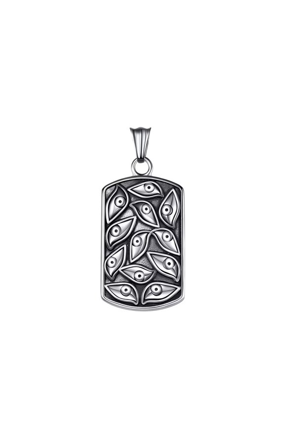 Men's Stainless Steel Vintage Punk Square Demon Eye of God Signet Dog Tag Pendant Necklace Cool Gothic Evil Eye Band Silver No Chain