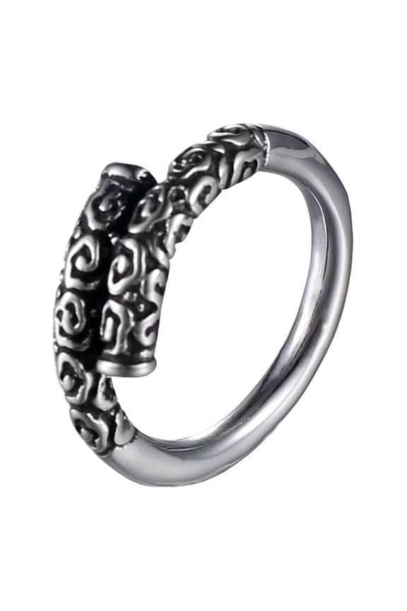 Men's Stainless Steel Vintage Sun Wukong Monkey King Golden Hoop Open Biker Mantra Ring Journey to The West Series Jewelry Silver Size 11