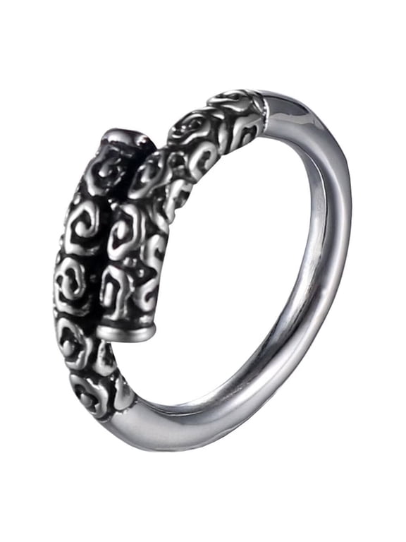 Men's Stainless Steel Vintage Sun Wukong Monkey King Golden Hoop Open Biker Mantra Ring Journey to The West Series Jewelry Silver Size 5