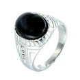 thumbnail image 1 of PAMTIER Men's Stainless Steel Vintage Unique Crystal Inlay Oval Black Gemstone Signet Ring Special Flower Patter Carved Wedding Band Silver Size 9, 1 of 2
