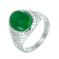 thumbnail image 1 of PAMTIER Men's Stainless Steel Vintage Unique Crystal Inlay Oval Green Gemstone Signet Ring Special Flower Patter Carved Wedding Band Silver Size 7, 1 of 2