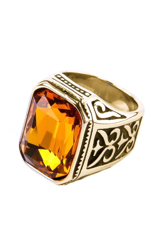 Men's Stainless Steel Vintage Wedding Promise Engagement Ring with Big Stone Gold Black Orange Size 7